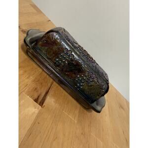 Imperial Purple Grapes Carnival Glass Butter Dish Collectible Glass Iridescent